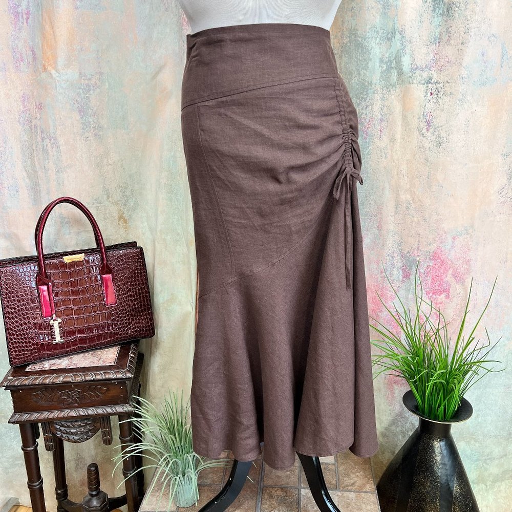 VTG📌Fiamma Chocolate Brown  Linen Full Skirt Wearable in Different Ways
